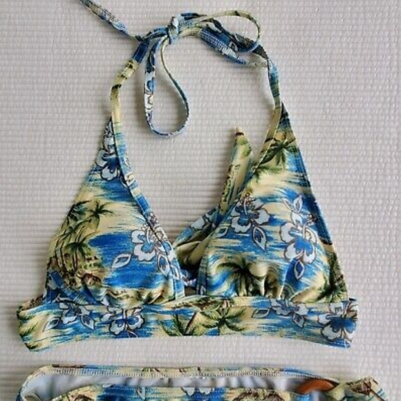 Sears ? Bathing Swim Suit Bikini 2 Piece Women's 8 Ties Green Floral Y2K 2000s - Picture 2 of 7